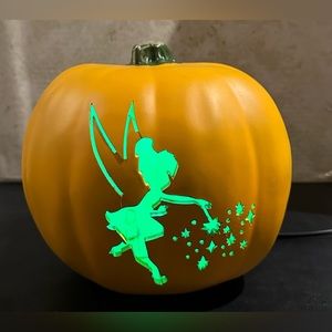 VTG Gemmy Disney Halloween Tinker Bell Light Up Pumpkin Jack-O-Lantern W/ Box